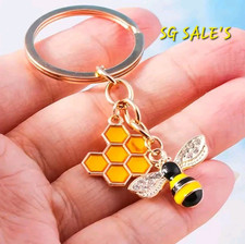 Bee Honey Gold Metal Keyring Key Chain Charm Cute Bumble Bling Bee Gift