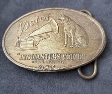 Victor "His Masters Voice" Brass Belt Buckle with Nipper the Dog - Vintage