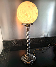 Vintage antique Art Deco table lamp with pink/white opaline glass globe shade