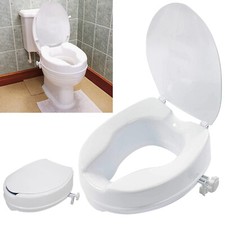 Raised 2/4/6" Toilet Seat w/ Lid for Elderly Secure Locking Disabled Toilet Seat