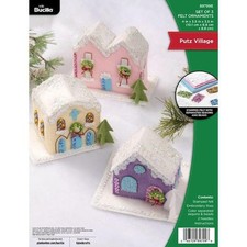 Bucilla Felt Ornaments Applique Kit Set of 3 - Putz Village 3D 89799E