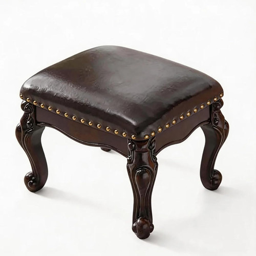 Vintage leather foot stool - leather,