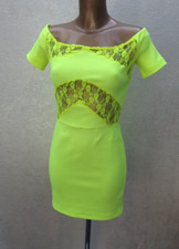 CHRISTOPHER KANE TOPSHOP RARE NEON YELLOW BODY CON DRESS UK 10 Mini Mesh Lace