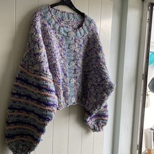 Hand Knitted Chunky Cardigan,free Style ,length 17in,never Worn