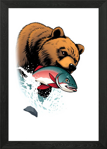 Grizzly bear catching salmon - bear,