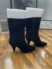 New Wide Fit Black Suedette Heeled Mid Calf Boots 7