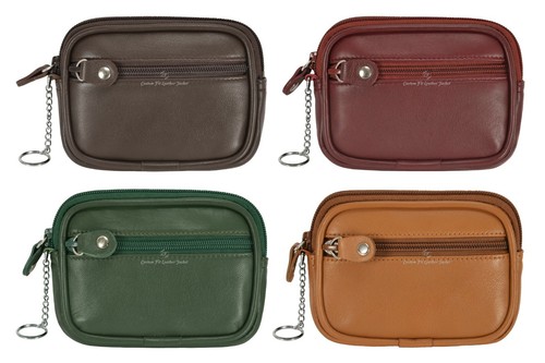 Real leather pouch unisex zip - leather,