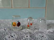 Thimbles Glass Hand Painted Flower Decoration to Two the Other Frosted Flower