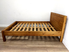 DOUBLE BED FRAME Classic Pine Solid Headboard Slatted Foundation Easy Assembly