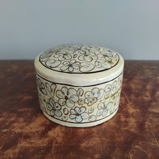 Vintage Indian Cream White Lacquered Paper Mache Trinket Box Jewellery Pot Gold
