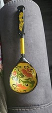 Vintage Russian Khokhloma Hand-Painted Wooden Spoon – Fish Pattern