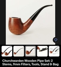 Churchwarden Wooden Pipe Set: 2 Stems, 9mm Filters, Tools, Stand & Bag