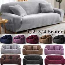 VELVET Elastic STRETCH SOFA COVERS Settee Slipcover Protector 1/2/3/4 Seater