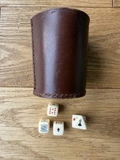 Stitched Leather Dice Pencil Cup Brown Ribbed Game Shaker & Dice 