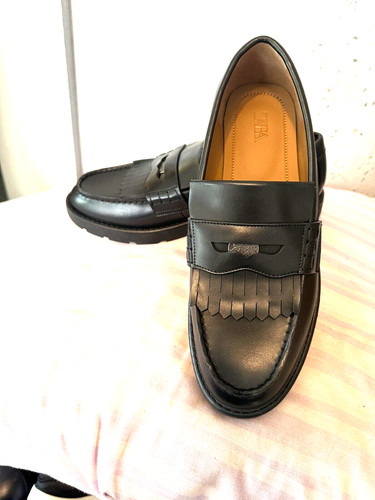 Zara man black leather penny - leather,