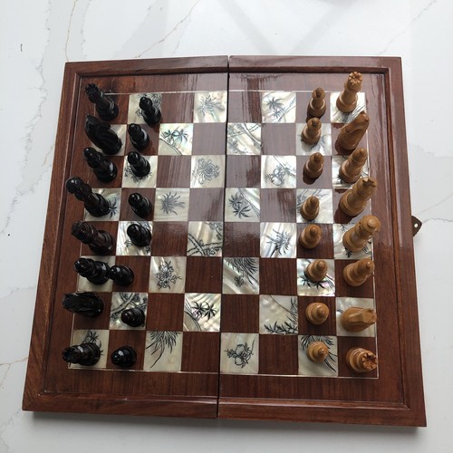 Vintage chess set carved - vintage,