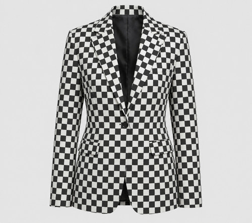 Black white checker print - white,
