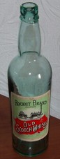 ANTIQUE BLOB TOP CYLINDER WHISKY BOTTLE  THOMAS  PEASE ROCKET BRAND WHISKY LABEL
