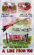 Comic Postcard C1925 Fishing Rod Tram Steam Train Washing Line None from You