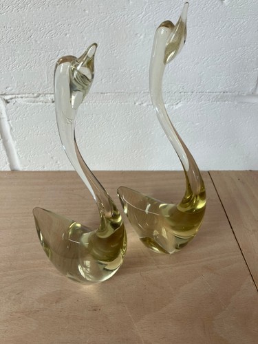 Pair vintage hand - blown, art