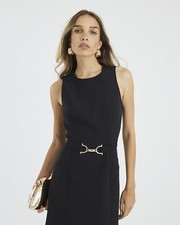 River Island Womens Mini Shift Dress Black Snaffle Front Sleeveless Round Neck