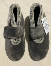 Pavers Sz 6 NEW Grey Velour/Faux Fur Bootie Slipper RIP Tape Fasten Rubber Soles