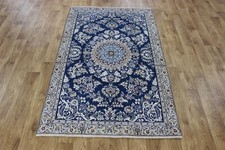FINE HANDMADE NAIN BLUE WOOL AND SILK RUG FLORAL DESIGN  165 x 105 cm