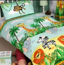 Jungle-Tastic - Single Duvet Cover / Pillow Case Set.LION ELEPHANT ZEBRA GIRAFFE
