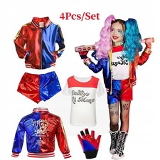 Kid Girl Costume Suicide Squad Harley Quinn Fancy Dress Halloween Cosplay Outfit