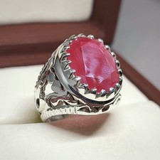 Dark Red Ruby Mens Ring Sterling Silver 925 Handmade Yaqoot Ring, Ruby Ring