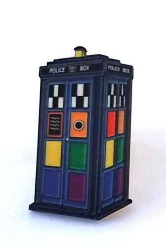 Rainbow tardis pride pin - rainbow,
