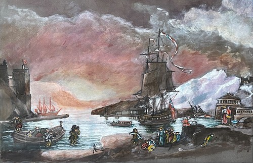 Marine gouache sailboat - sailboat, circa