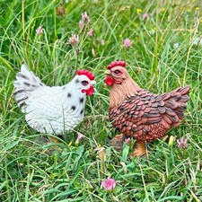 Pair of Chicken Garden Ornaments Hen Bird Outdoor Statues Farmyard Decorations