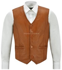 Men's Real Tan Leather Waistcoat Party Fashion Stylish 100% Napa Leather 5226