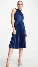 Blue Satin Halterneck Dress