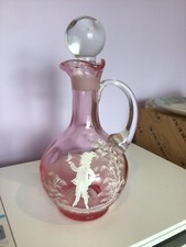 MARY GREGORY STYLE CRANBERRY WATER DECANTER WITH STOPPER DIMPLE FINISHED