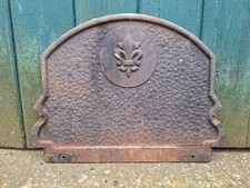 Small Vintage Fleur De Lys Cast Iron Fireplace Fire Back Range Plate FREE P&P 