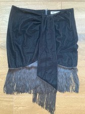 Zara Black Fringed Velvet Skirt Size M