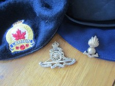 Vintage Canadian Legion  Auxiliary Beret & 2 Royal engineers badges and Blue cap
