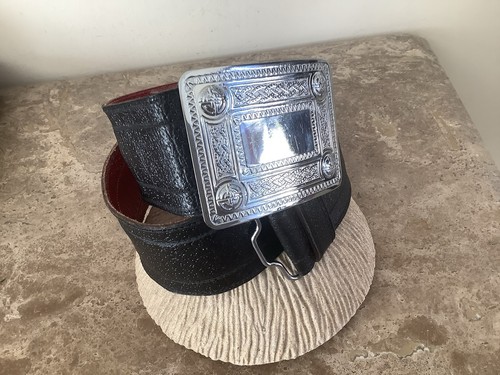 Mens black leather kilt belt - kilt,