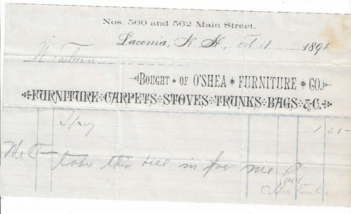 1898 receipt shea furniture - receipt,, o'shea