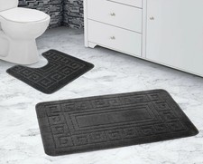 2 Piece Bath Mat Set Scroll Design Super Soft Rug & Toilet Pedestal Mat Set
