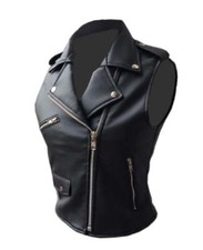 Womens Brando Style Waistcoat Vest Real Leather Bikers Style Sexy Ladies Vest