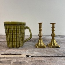 Small Pair Brass  Beehive Candlesticks Candle Holders 10cm