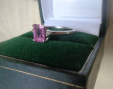 Super 9ct White Gold Pink Sapphire & Diamond Ring h/m Sheffield 1980s size R / S