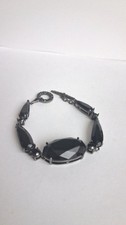 Monet Vintage Signed Bracelet Jewellery Black Stone 7,5 Inch .