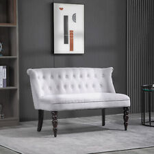 Velvet-Feel French Inspired Two-Seat Lounger Couch w/ Wood Frame Vintage Grey