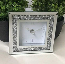 SQUARE LOOSE DIAMANTE MANTLE CLOCK CRUSHED JEWEL GLASS MIRRORED TABLE CLOCK 14X4