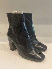 Mint Velvet Black Patent Leather Ankle Boots Fab Heel Size 4 (37)