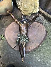 Antique German painted carved wooden Jesus figure crucifix chapel church gesso